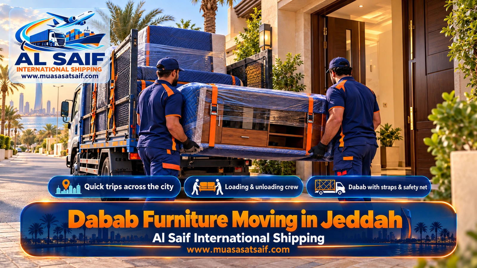 Delivering a bedroom set from a dabab to a new apartment in Jeddah