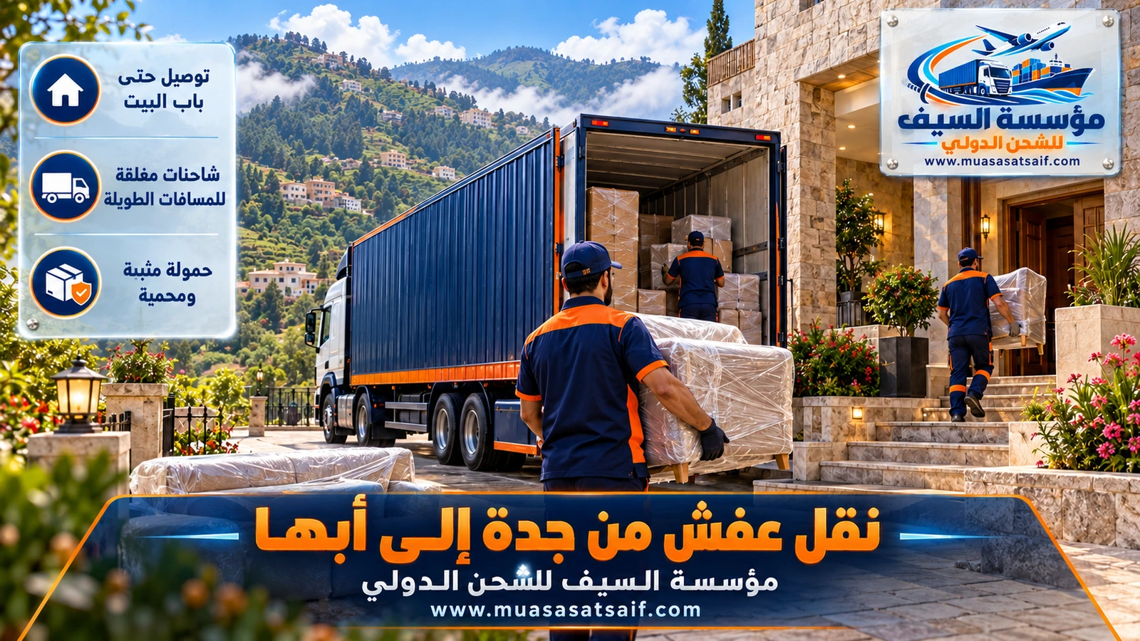 دينا نقل أثاث على طريق جبلي بين جدة وأبها ضمن خدمة شركة نقل عفش من جدة الي أبها
