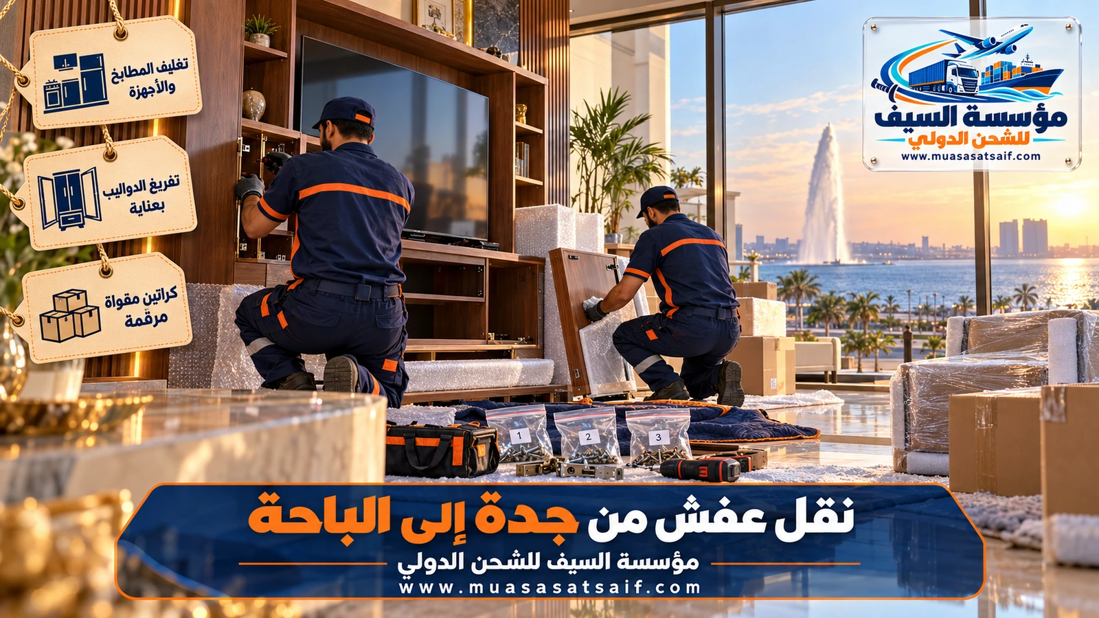 تغليف الأثاث بالبطانيات والكرتون قبل نقل العفش من جدة إلى الباحة