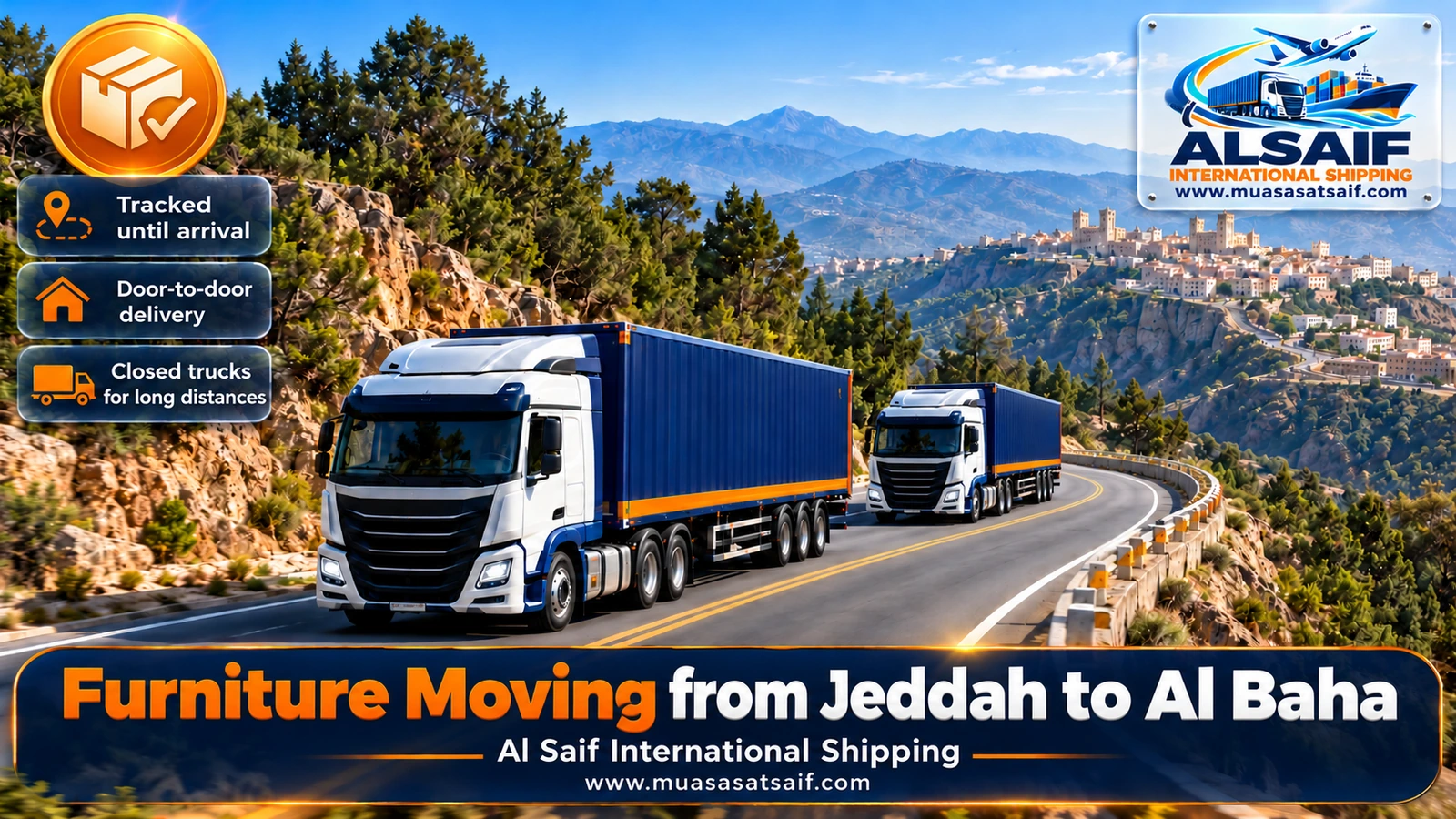 Moving dyna on a mountain road during furniture moving from Jeddah to Al Baha