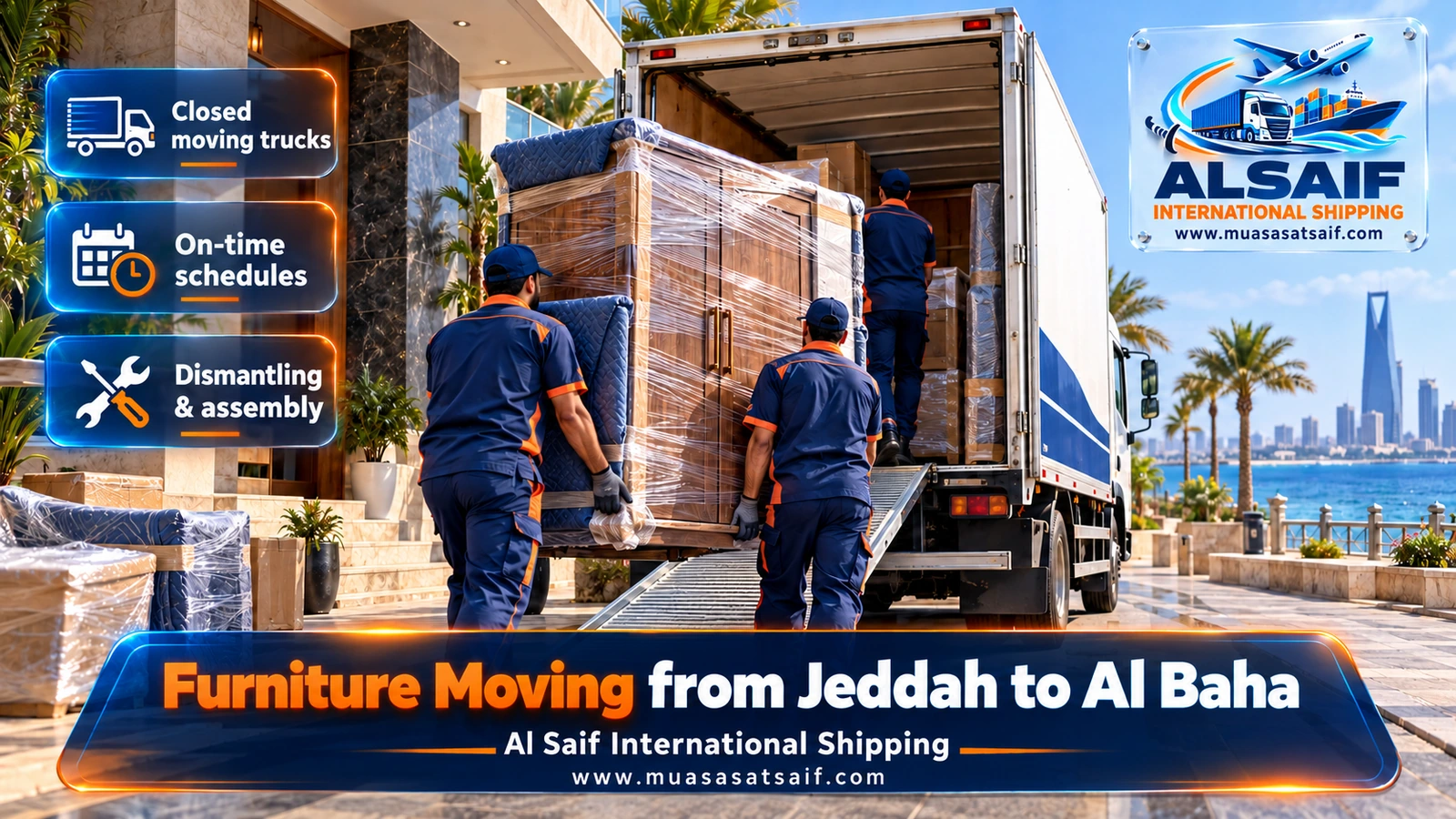 Furniture Moving from Jeddah to Al Baha | One-Day Moves for Small Loads with Dismantling, Packing & Assembly