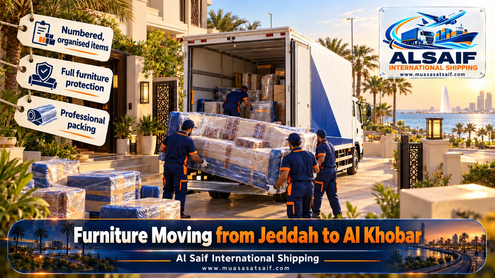 Furniture Moving from Jeddah to Al Khobar | Tower Lift Coordination, Packing & Assembly