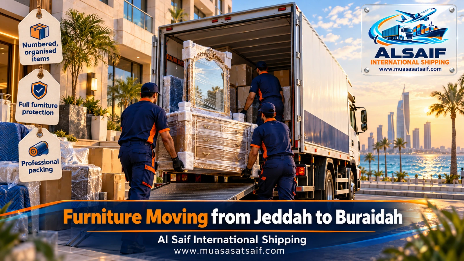 Furniture Moving from Jeddah to Buraidah | Careful Packing, Closed Trucks & Majlis Setup