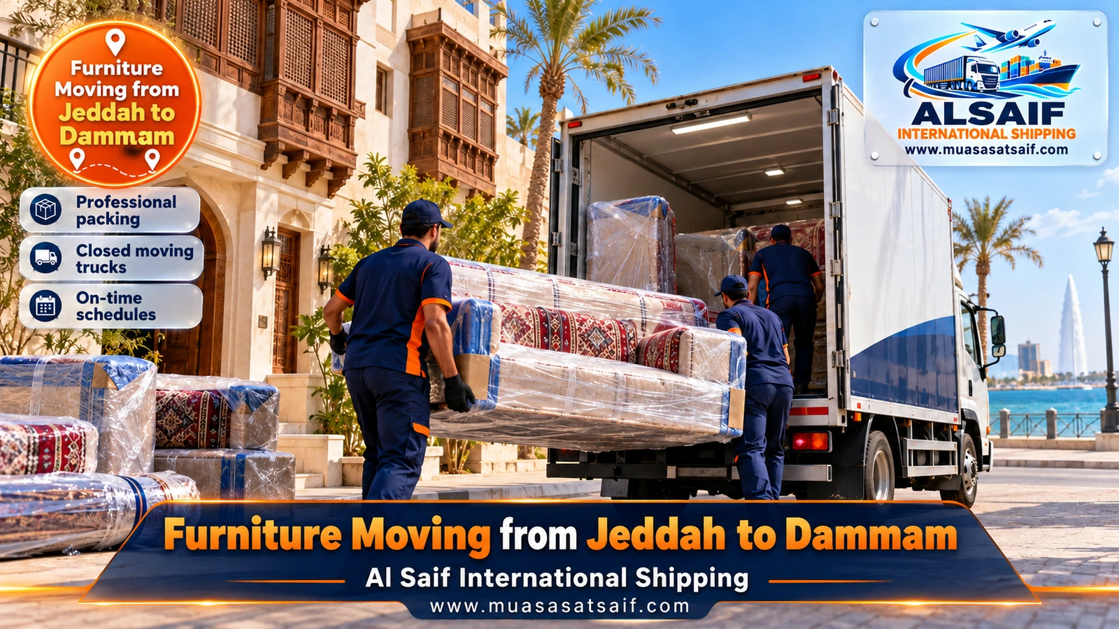 Furniture Moving from Jeddah to Dammam | Long-Haul Packing, Closed Trucks & Reassembly