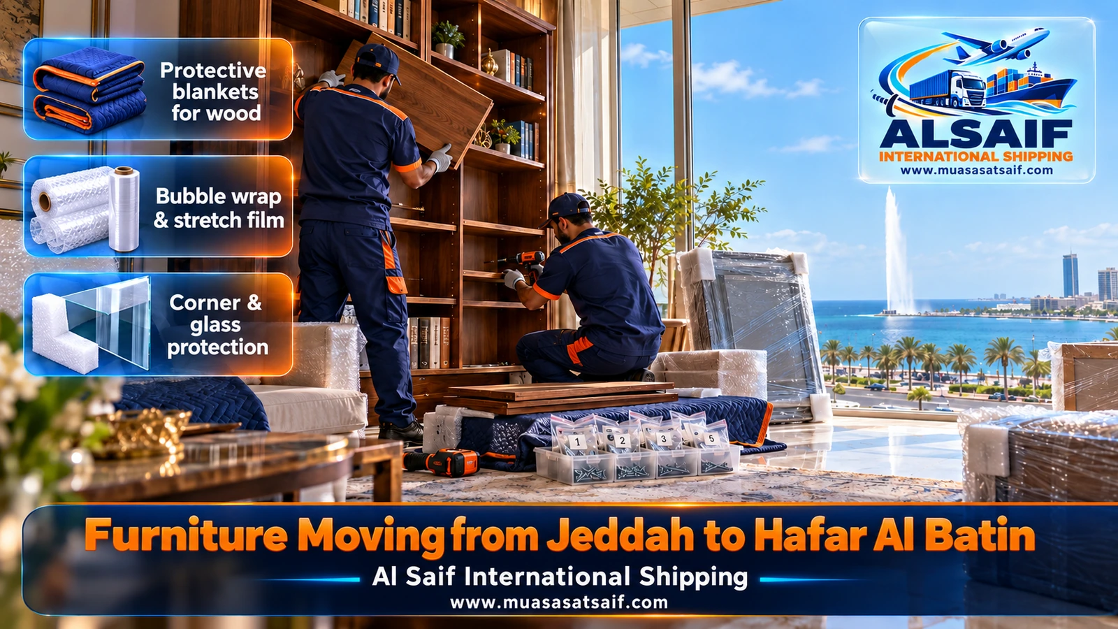 Double-layer furniture packing for moving from Jeddah to Hafar Al Batin