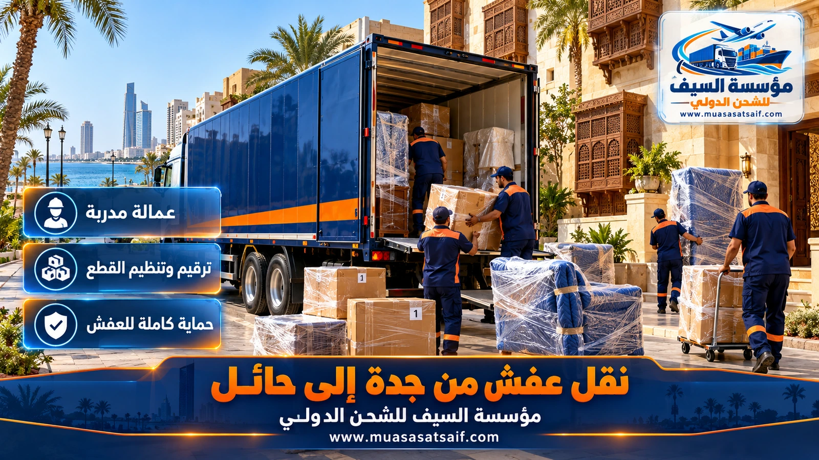 شركة نقل عفش من جدة الي حائل | تغليف يناسب برد الشمال وشاحنة مغلقة وتركيب في الأحياء