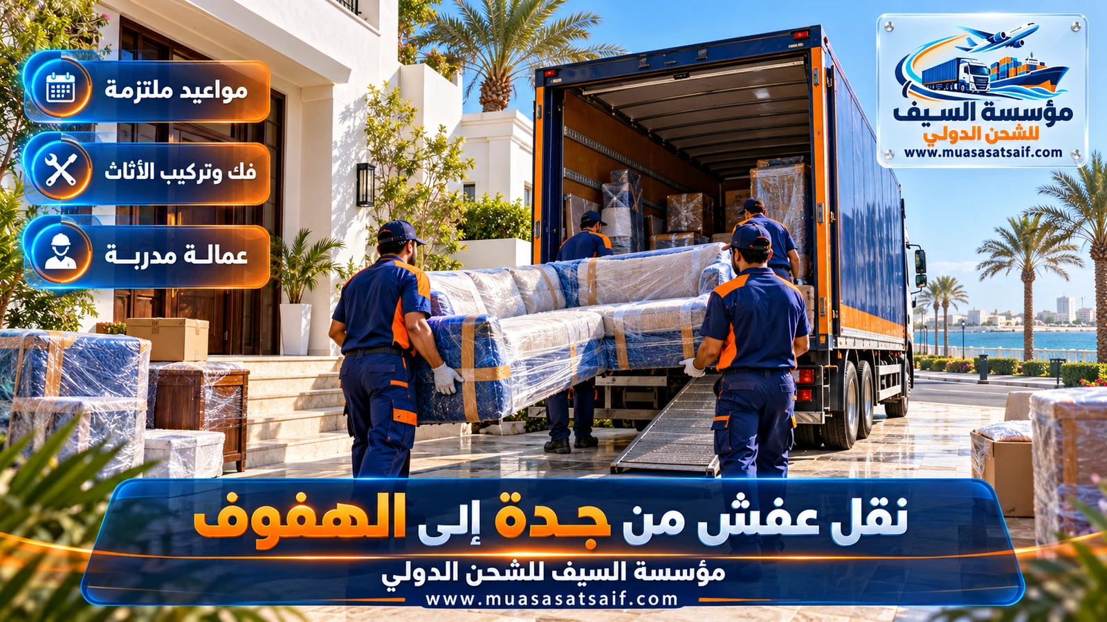 شركة نقل عفش من جدة الي الهفوف | شاحنة مغلقة وتركيب في أحياء الكوت والمزروعية ومحاسن