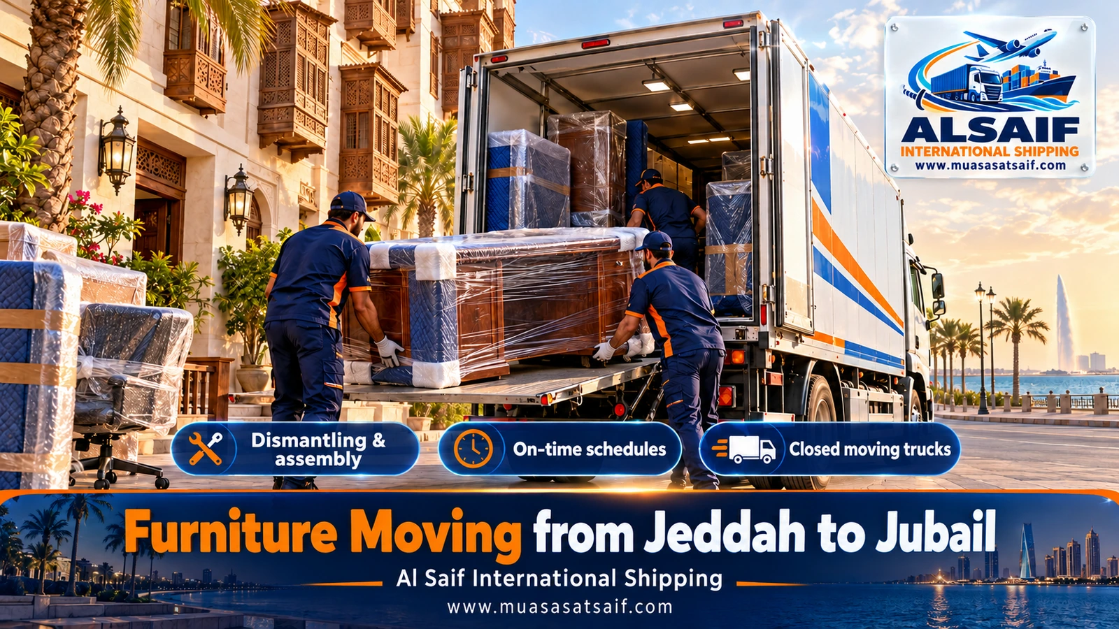 Furniture Moving from Jeddah to Jubail | Industrial City, Old Jubail & Company Housing with Assembly