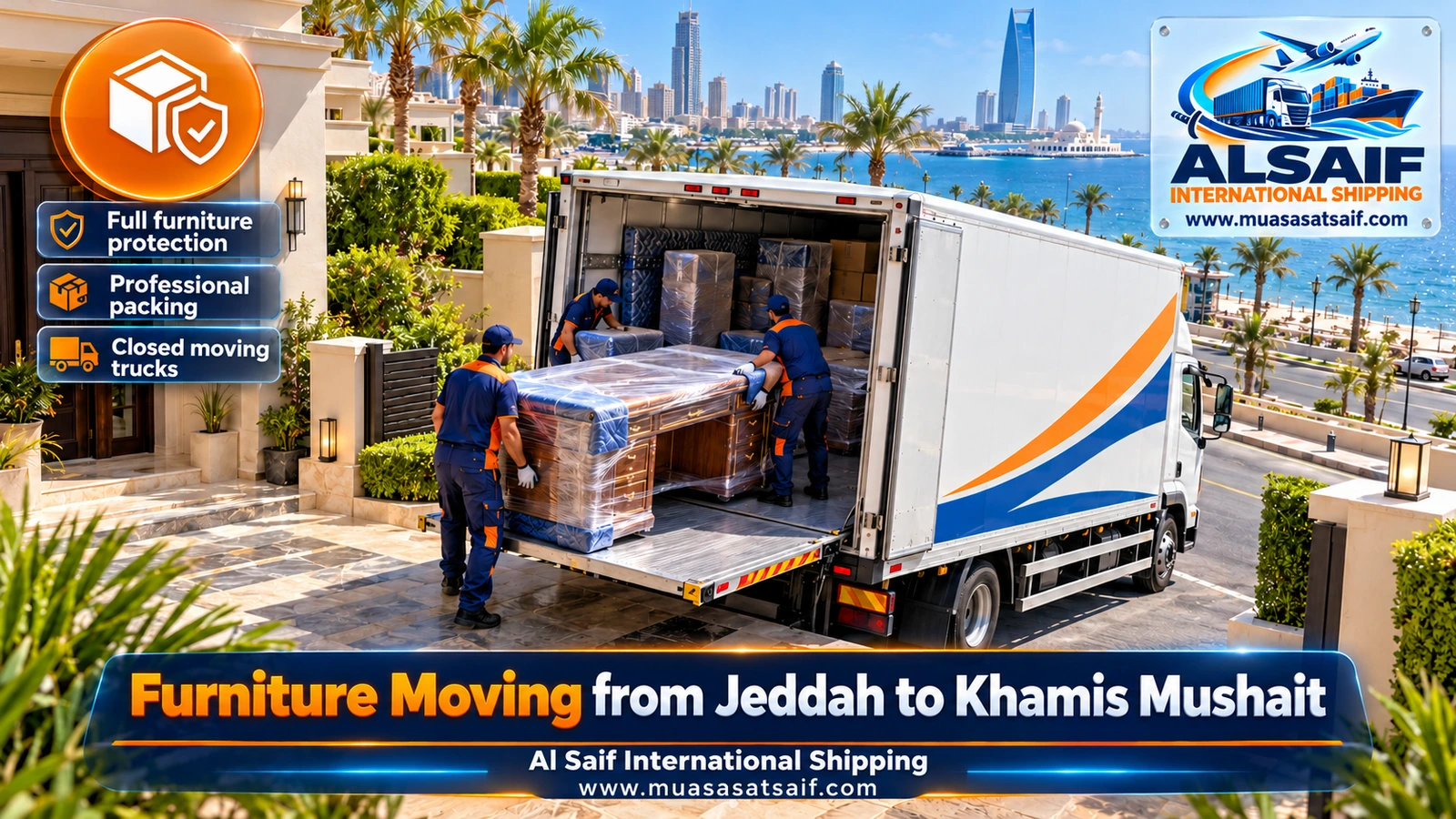 Furniture Moving from Jeddah to Khamis Mushait | Villas and Apartments in Closed Trucks with Dismantling & Assembly