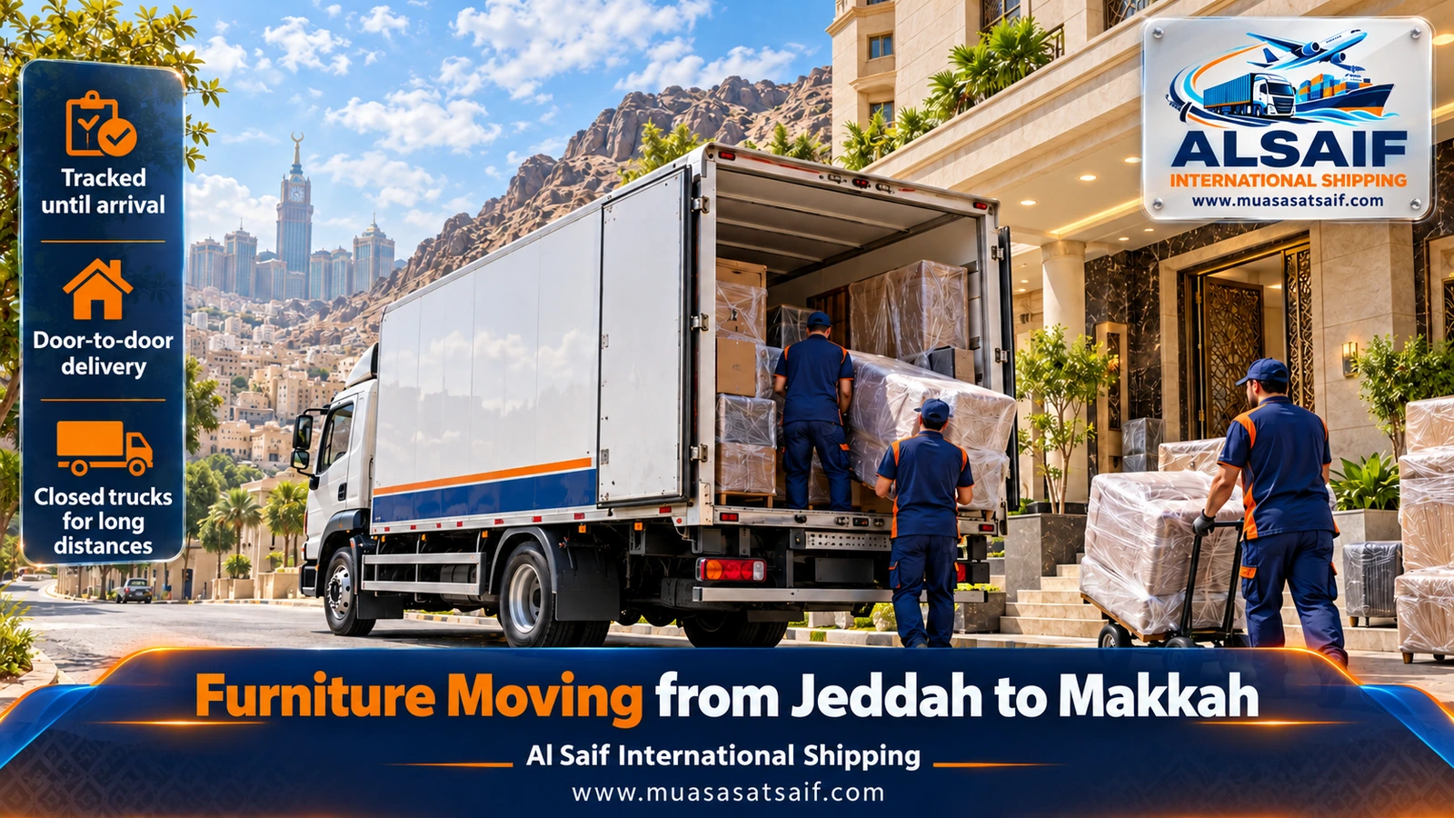 Moving truck on the Jeddah to Makkah expressway between the mountains
