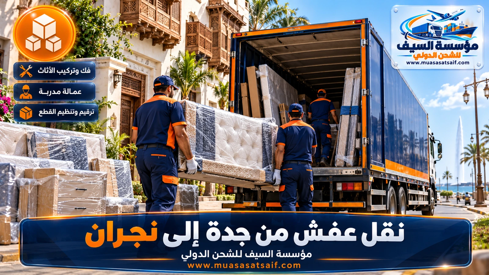 شركة نقل عفش من جدة الي نجران | رحلة مخططة على يومين بشاحنة مغلقة وتغليف ضد الغبار