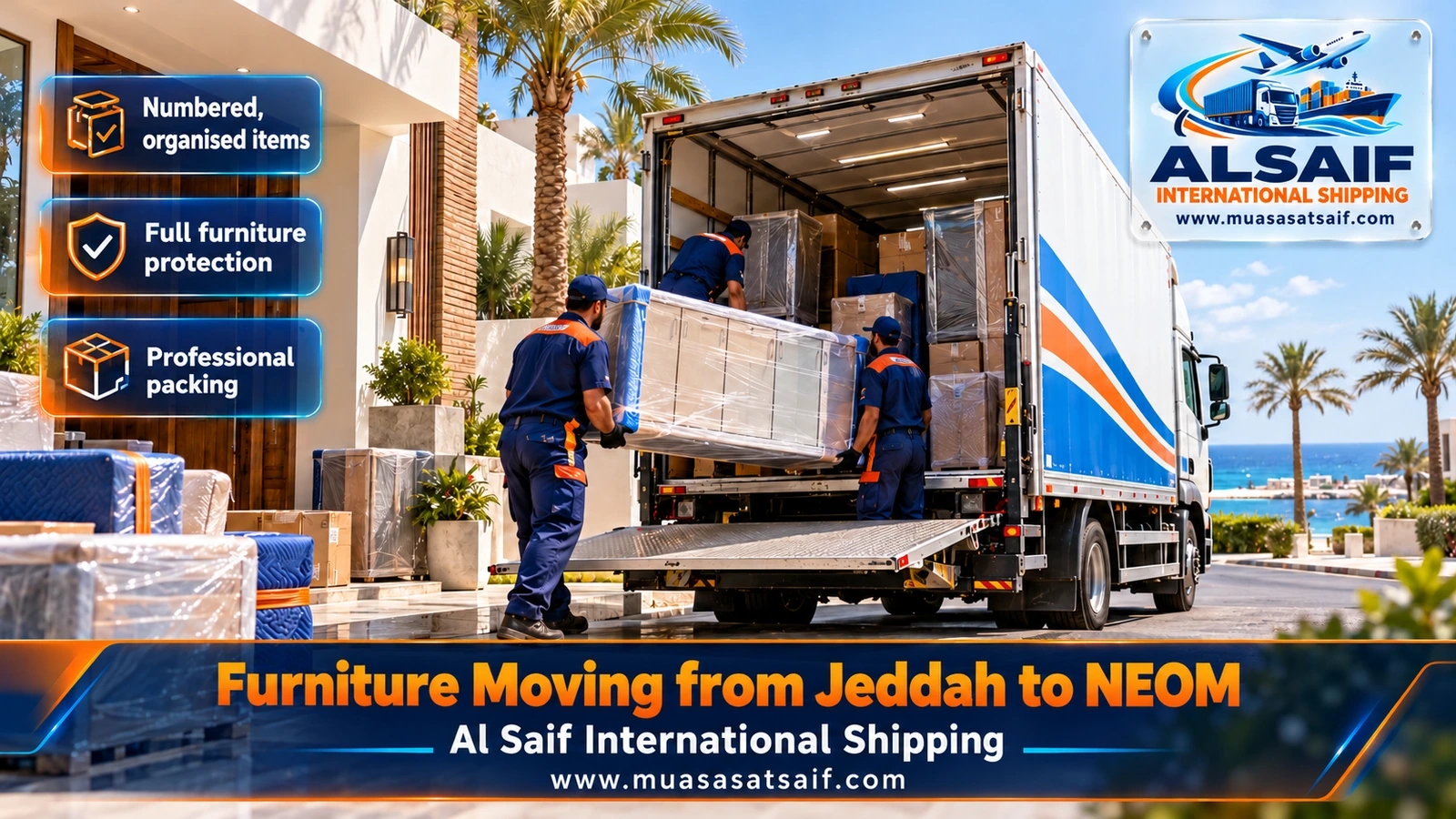Furniture Moving from Jeddah to NEOM | Permit Coordination with Your Employer and Delivery to Sharma, Gayal and Duba
