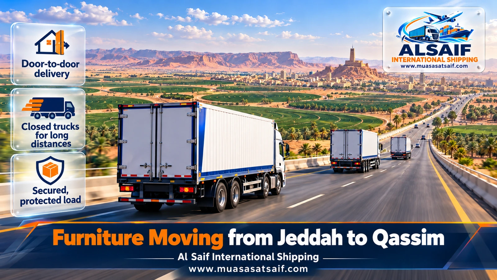 Moving truck between Madinah and Al Hanakiyah during furniture moving from Jeddah to Qassim