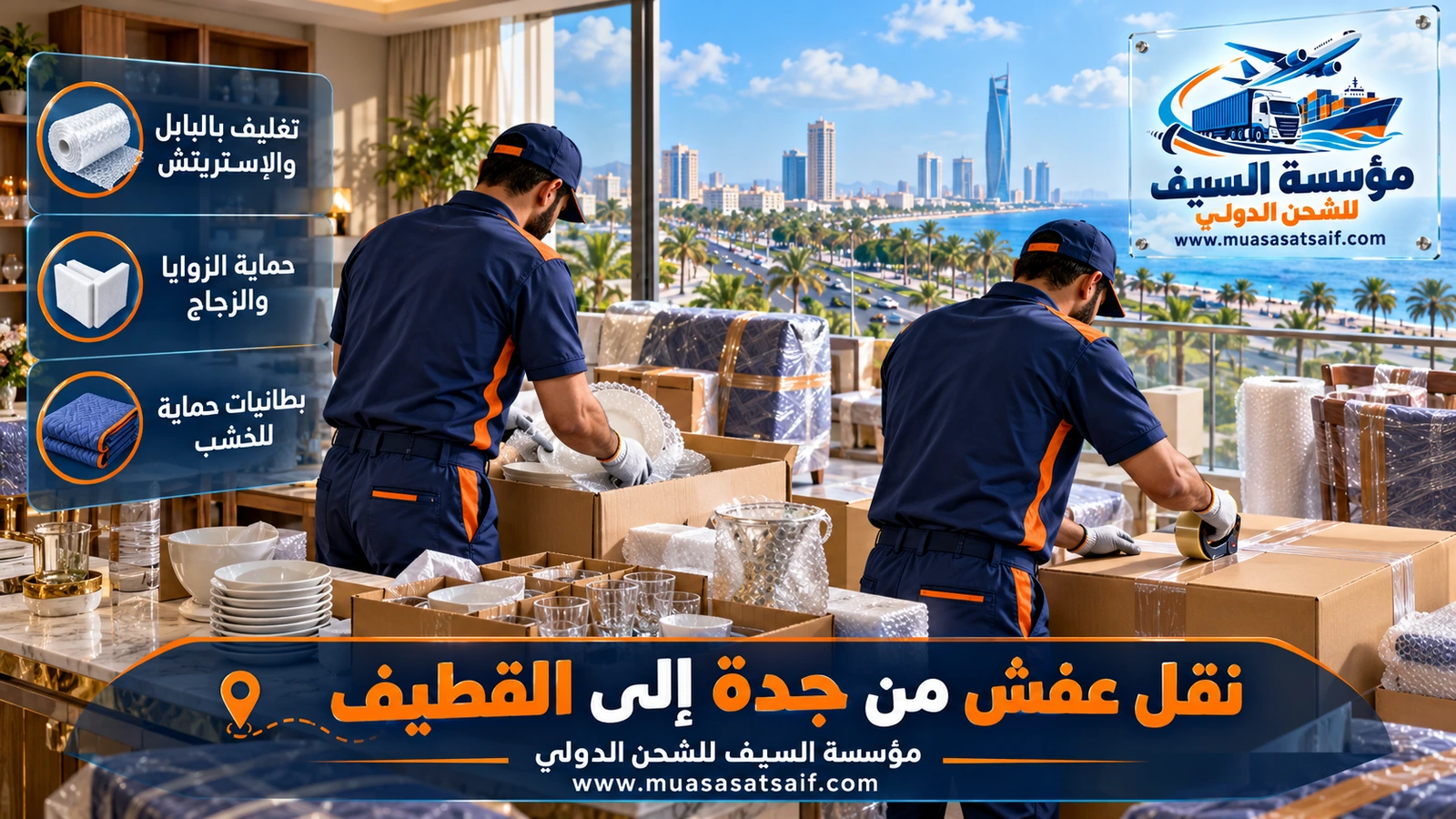 تغليف المراتب والكنب بأكياس مغلقة ونايلون للحماية من الرطوبة قبل نقل عفش من جدة الي القطيف