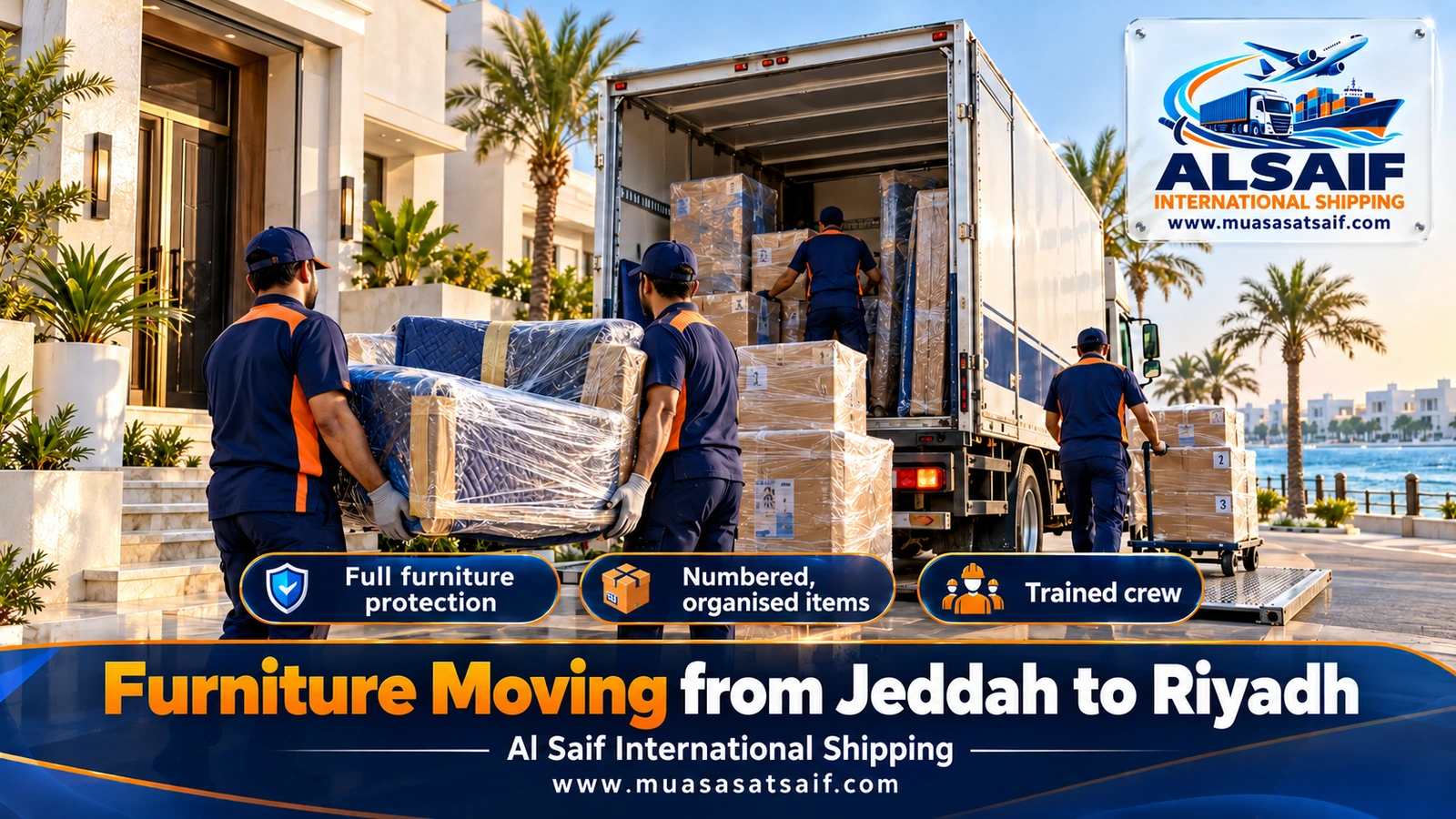 Furniture Moving from Jeddah to Riyadh | Humidity-Safe Packing, Closed Trucks & Reassembly