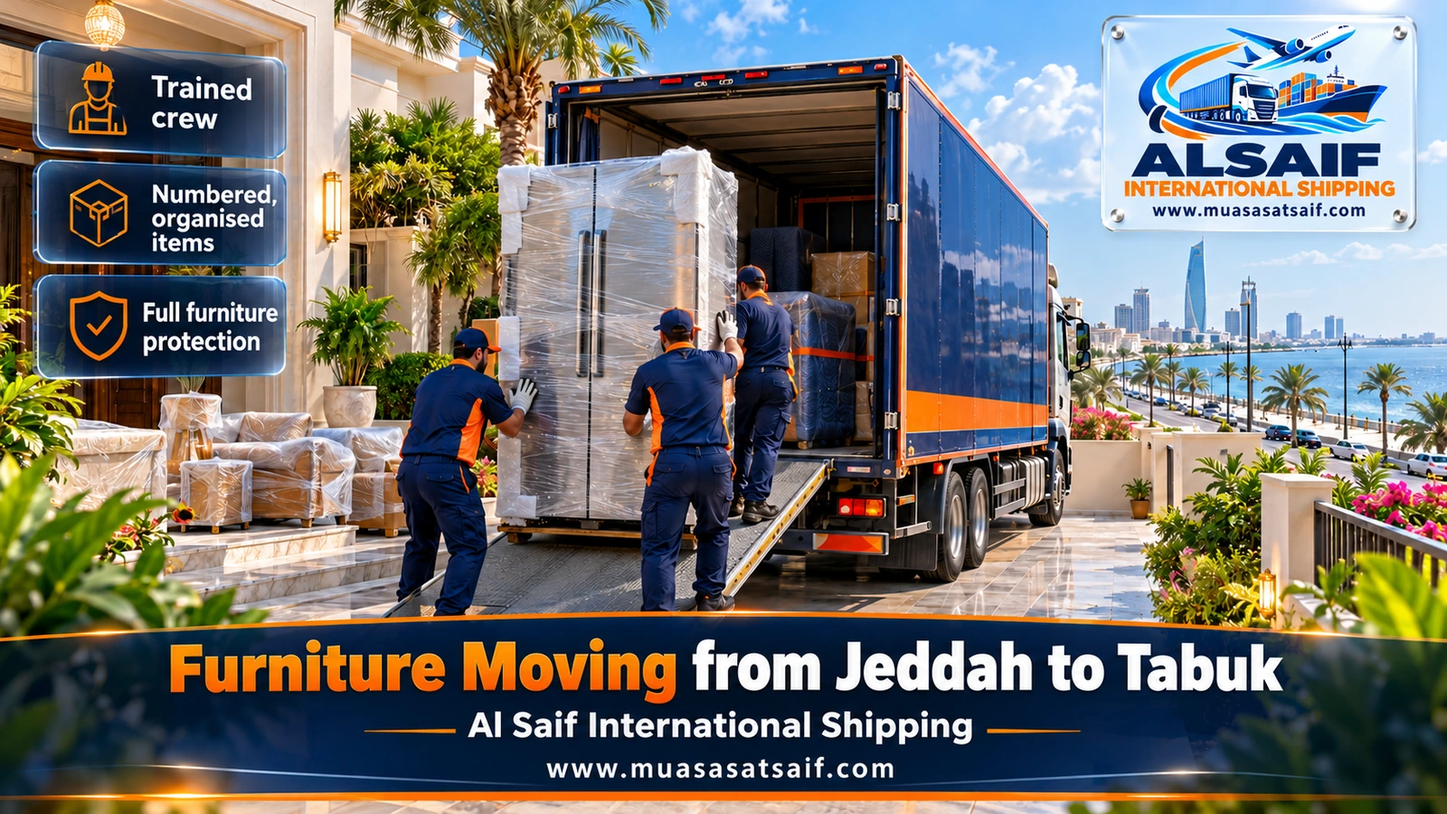 Furniture Moving from Jeddah to Tabuk | Long-Haul Packing & Closed Trucks via the Coast or Madinah