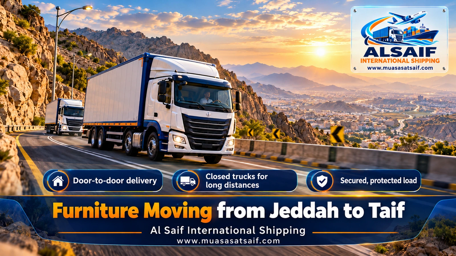 Moving truck climbing the Al Sail road towards Taif on a furniture move from Jeddah