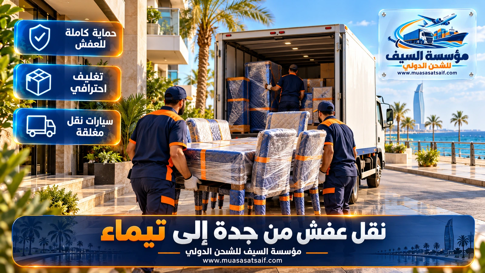 شركة نقل عفش من جدة الي تيماء | تغليف ضد الغبار وتوصيل للمزارع والقرى عبر المدينة المنورة وخيبر