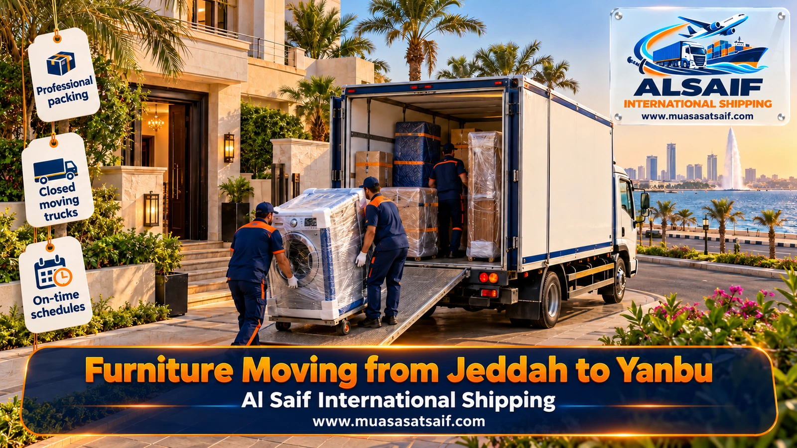 Furniture Moving from Jeddah to Yanbu | Dismantling, Packing & Closed Trucks Along the Coast Road