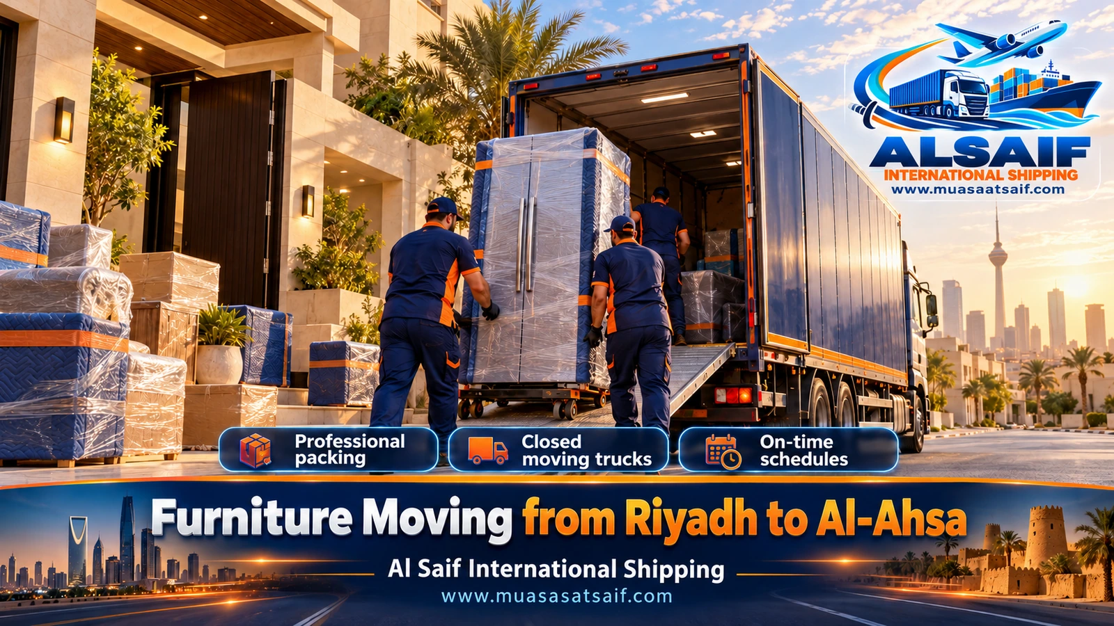 Furniture Moving from Riyadh to Al Ahsa | Al Mubarraz, Al Oyoun, Al Omran and Oasis Villages with Assembly