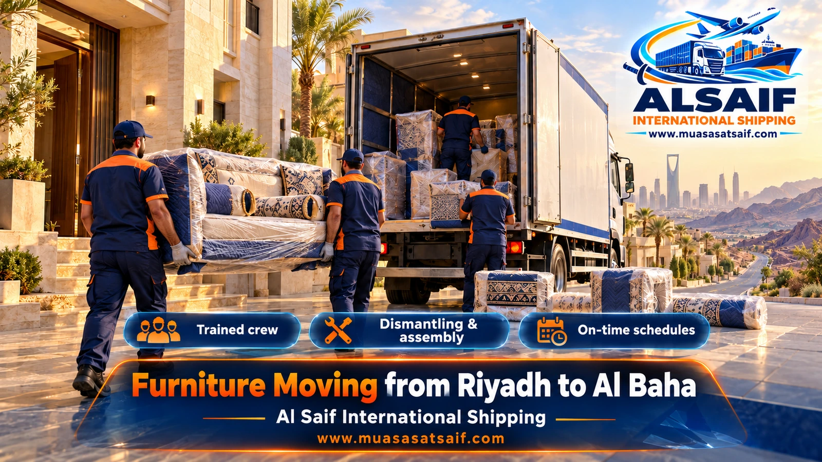 Furniture Moving from Riyadh to Al Baha | Damp-Proof Packing and a Safe Climb to the Plateau