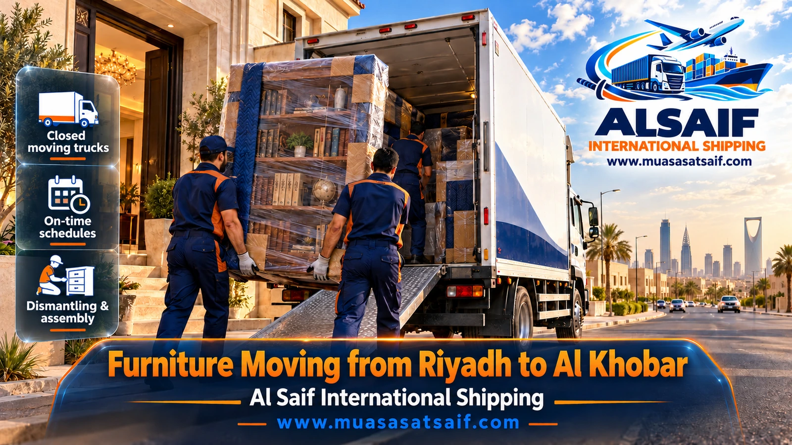 Furniture Moving from Riyadh to Al Khobar | Tower Lift Coordination, Packing and Assembly