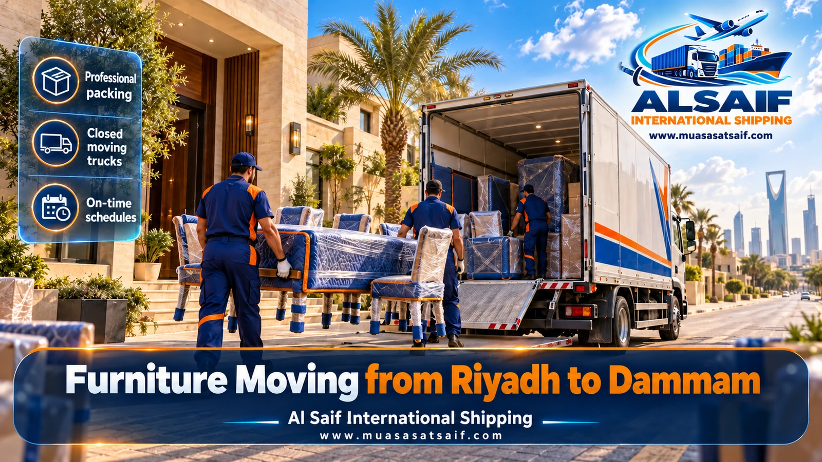 Furniture Moving from Riyadh to Dammam | Humidity-Ready Packing, Closed Trucks and Full Assembly