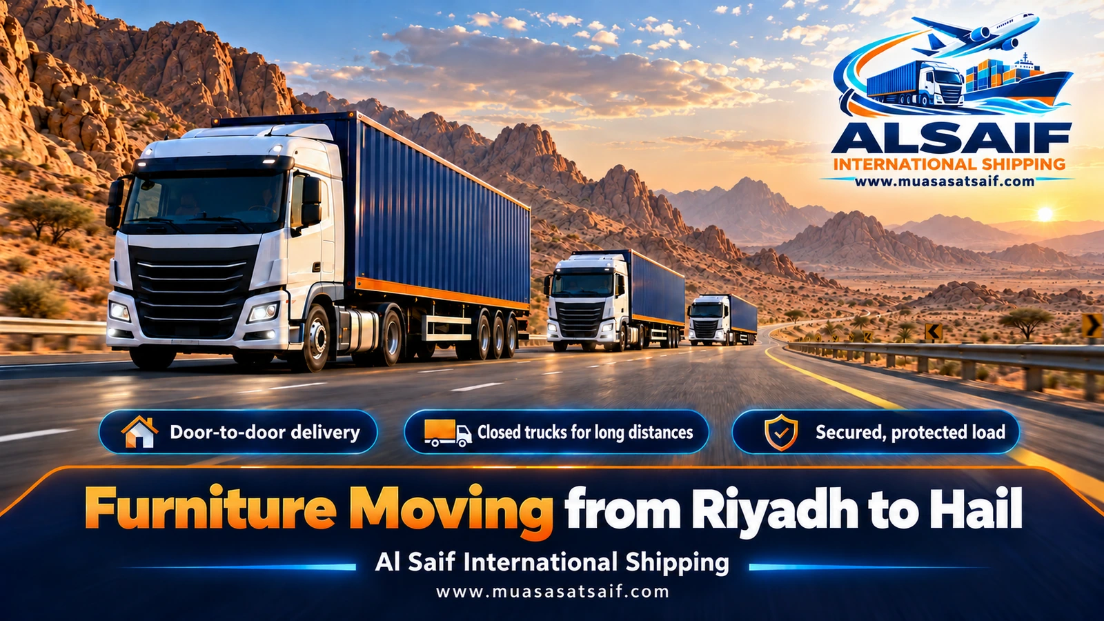 Closed truck on the Qassim–Hail road during furniture moving from Riyadh to Hail