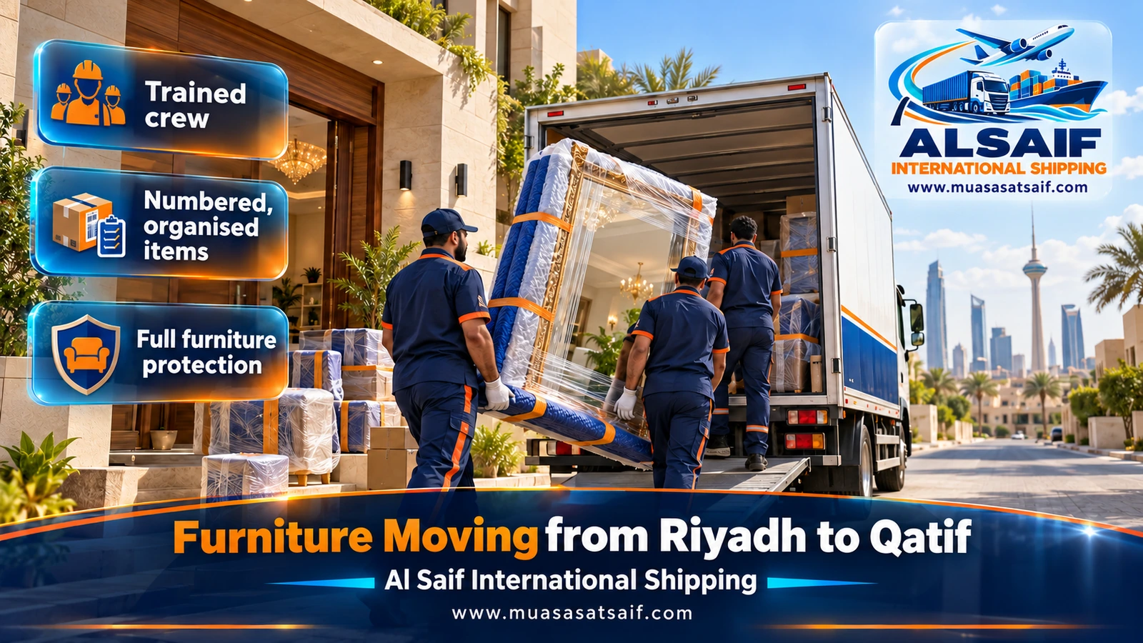 Furniture Moving from Riyadh to Qatif | Door-to-Door to Saihat, Tarout and Safwa