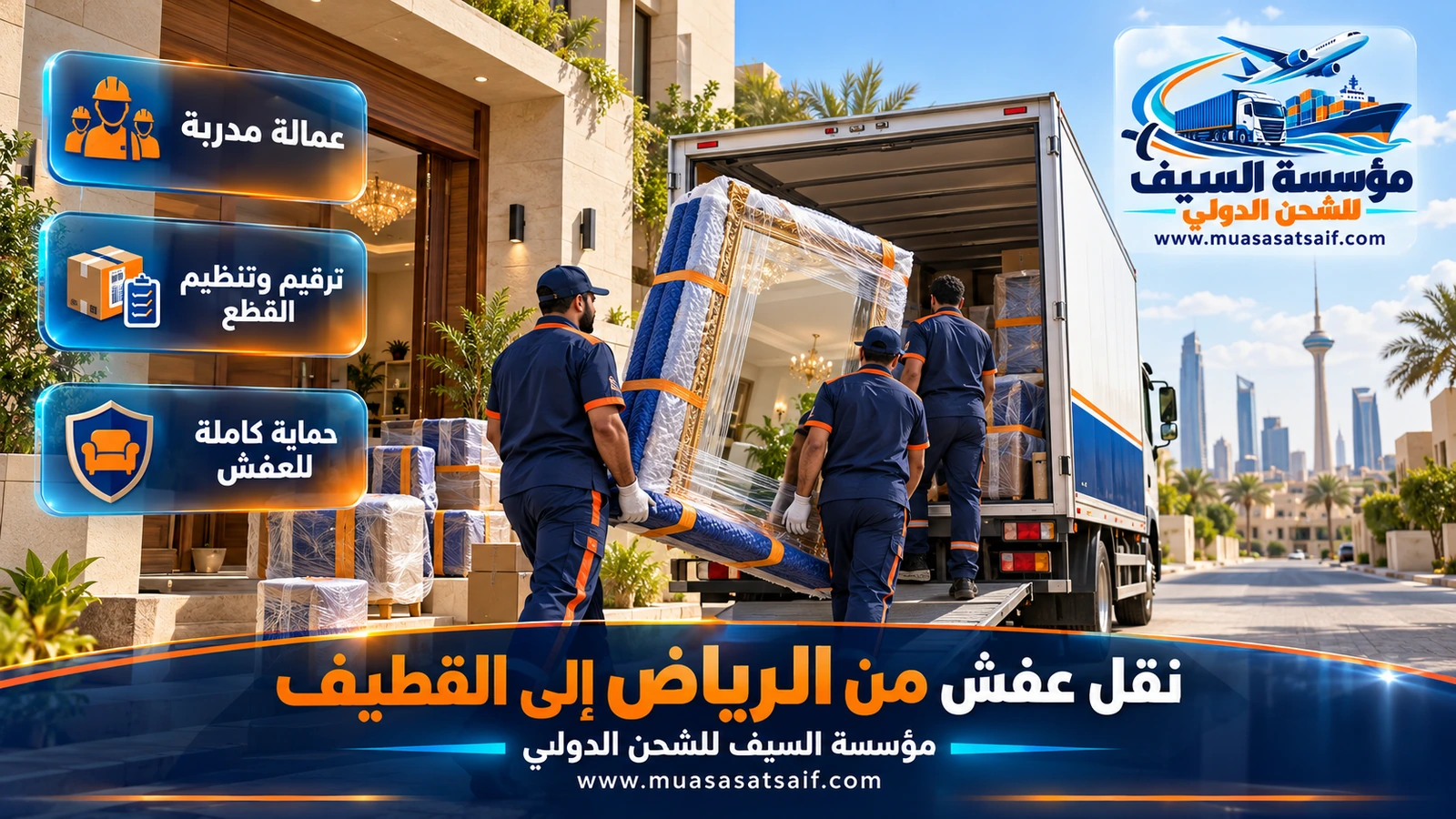 شركة نقل عفش من الرياض الي القطيف | من الرياض إلى سيهات وتاروت وصفوى حتى باب البيت