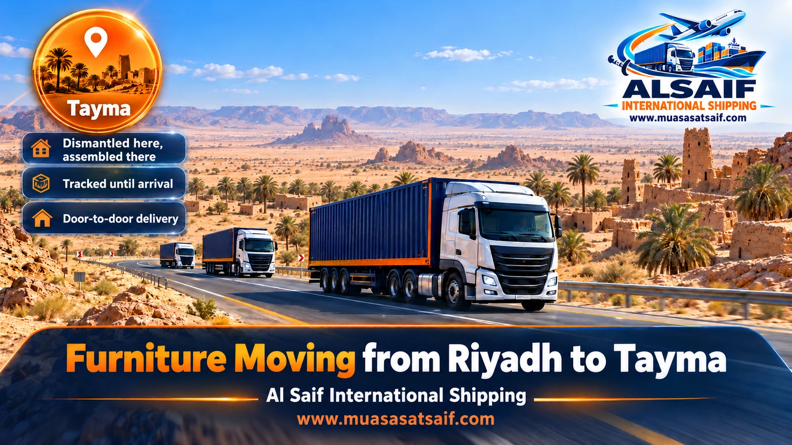 Closed truck along the edge of the Nafud during furniture moving from Riyadh to Tayma