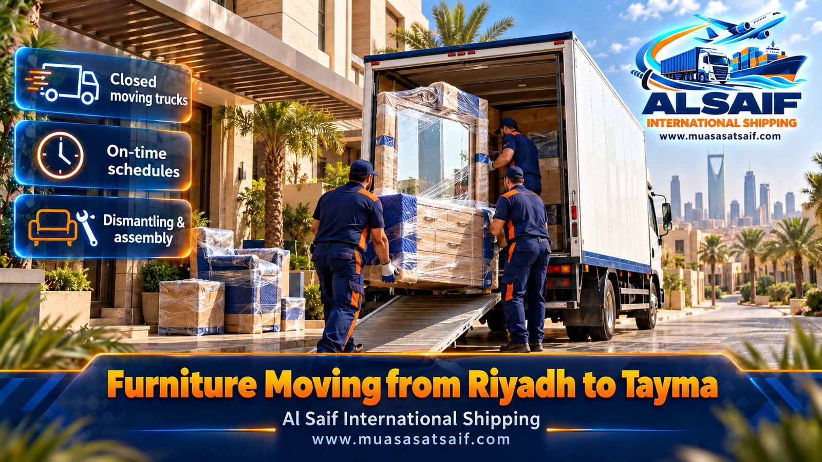 Furniture Moving from Riyadh to Tayma | Dust-Tight Packing for Homes & Farms