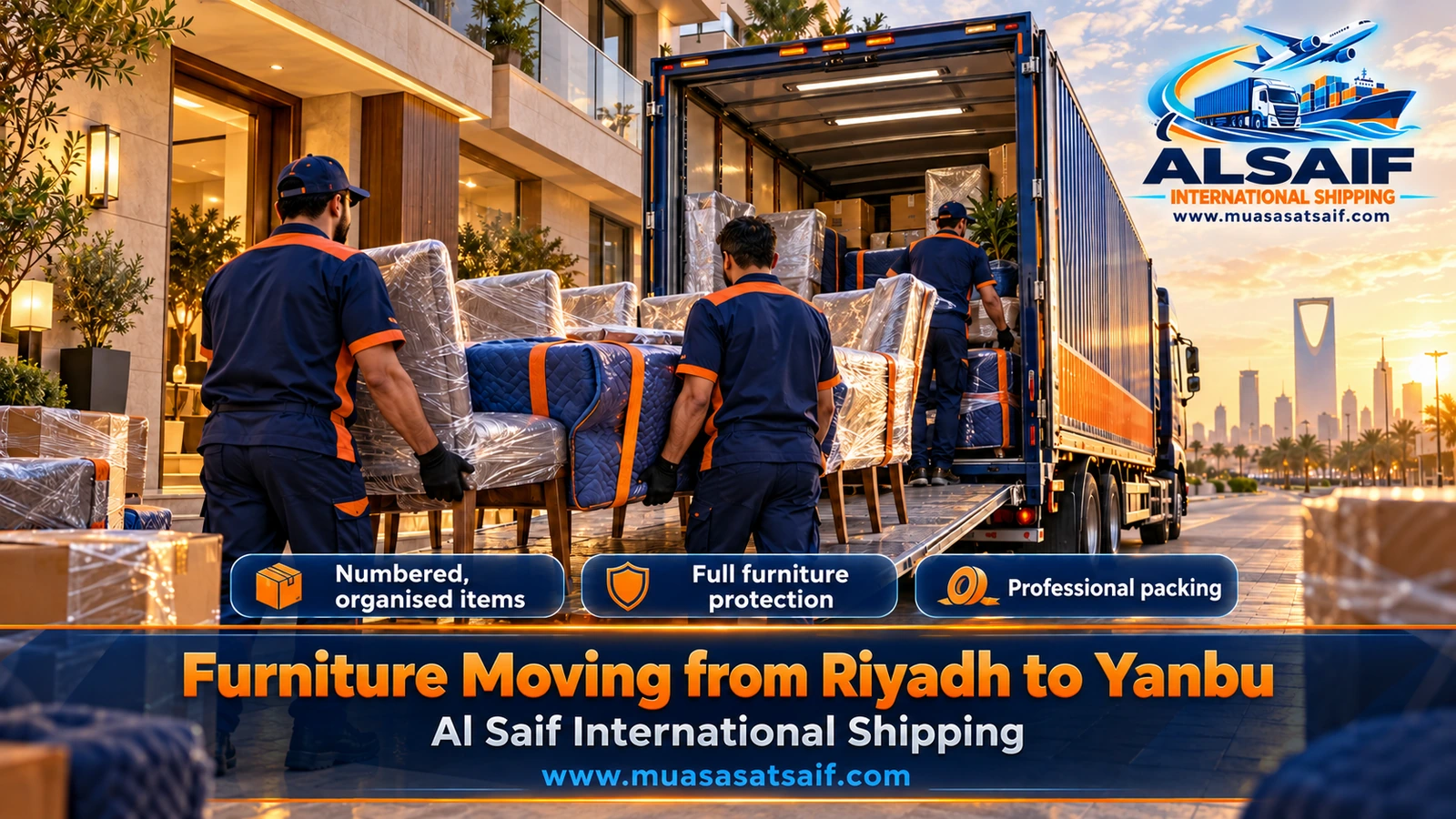 Furniture Moving from Riyadh to Yanbu | Humidity-Proof Packing, Delivery to Yanbu Al Bahr, Royal Commission and Yanbu Al Nakhl