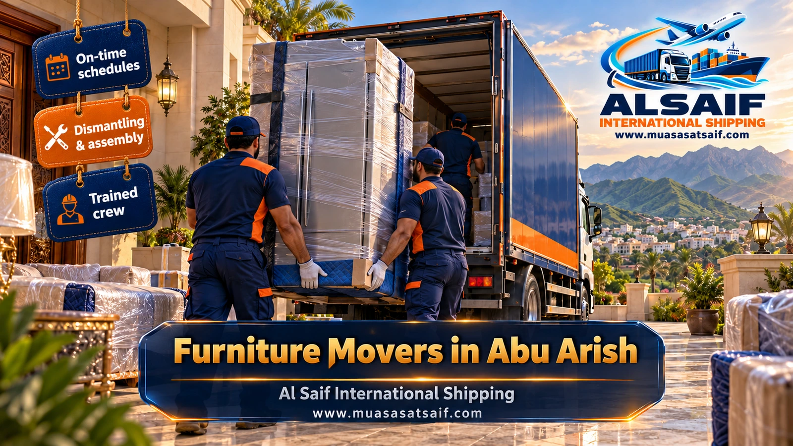 Furniture Moving in Abu Arish | Dust-Proof Packing, Assembly & Moves to Jazan and Al Aridhah