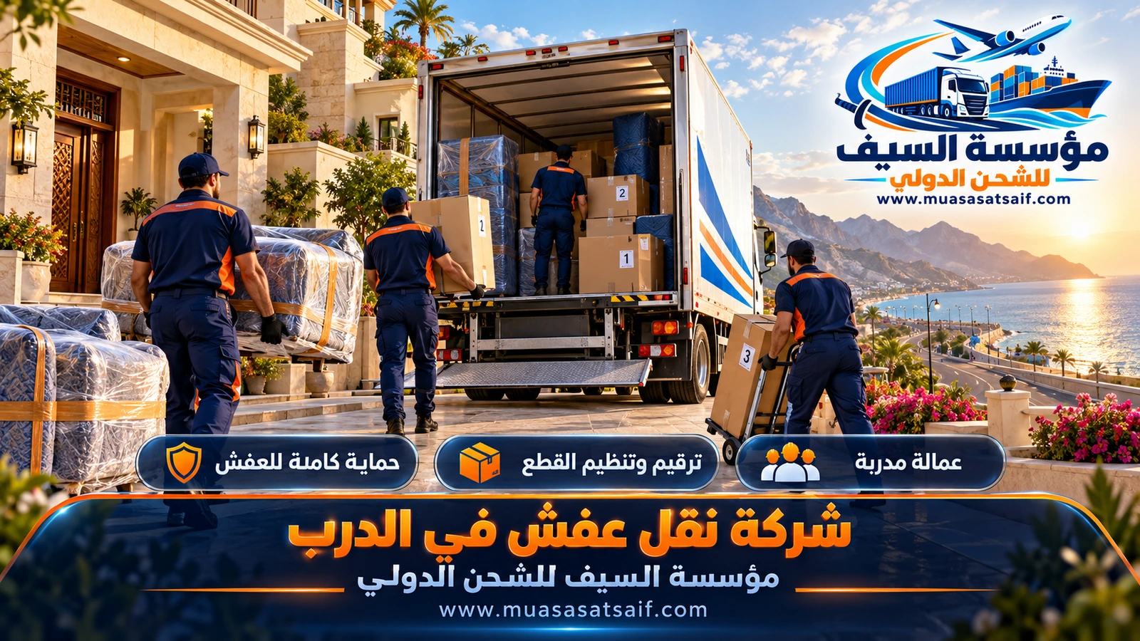 شركة نقل عفش الدرب | فك وتغليف ودينا مغلقة من البلدة إلى عتود وريم