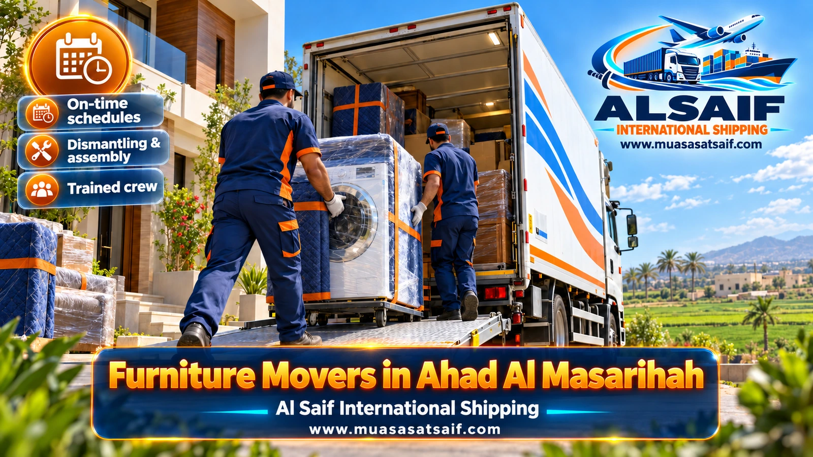 Furniture Moving in Ahad Al Masarihah | Village-to-Village Moves, Closed Trucks & AC Refitting