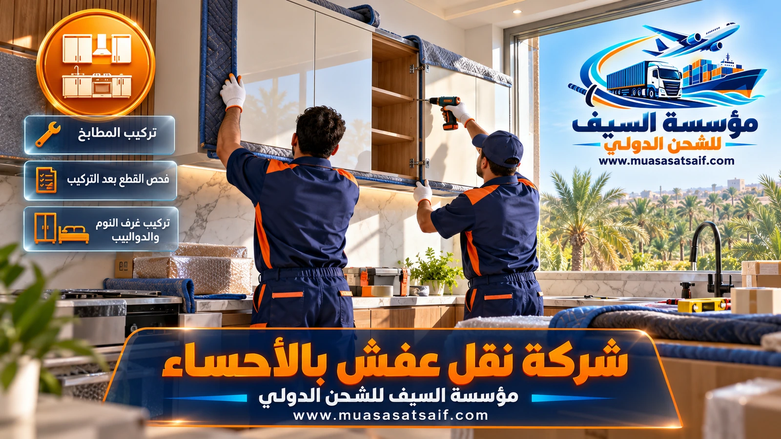 نجار يركب غرفة نوم في بيت جديد بعد نقل العفش داخل الأحساء