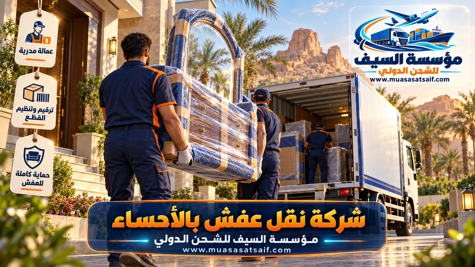 شركة نقل عفش بالاحساء | من الهفوف والمبرز إلى القرى وبيوت المزارع مع الفك والتركيب