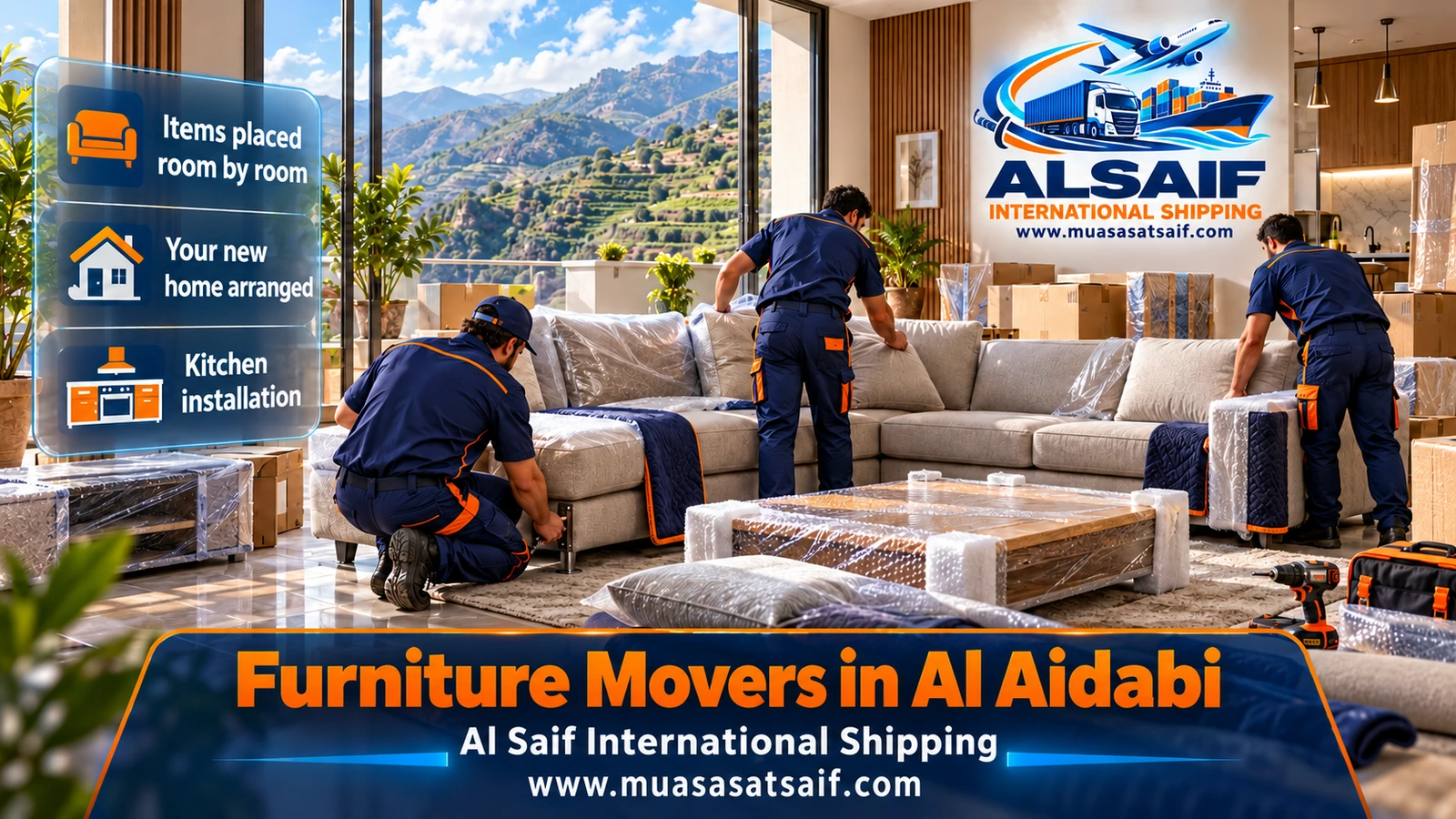 Carpenter assembling a solid-wood bedroom in the new home after furniture moving in Al Aidabi