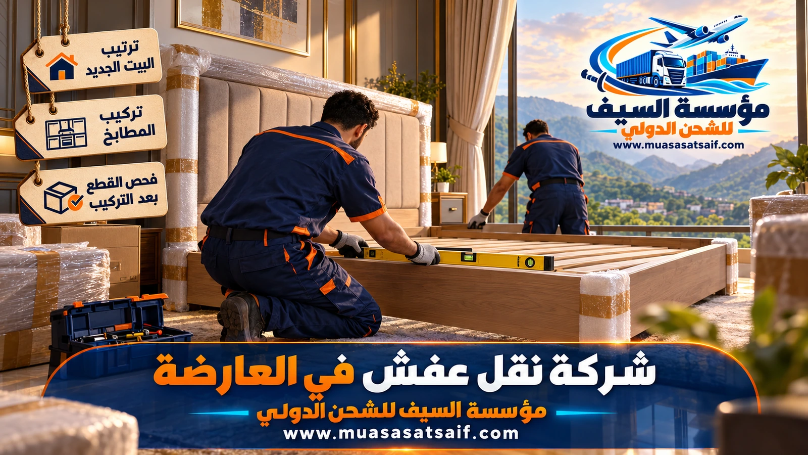 نجار يعيد تركيب سرير ودولاب في بيت جديد بالعارضة