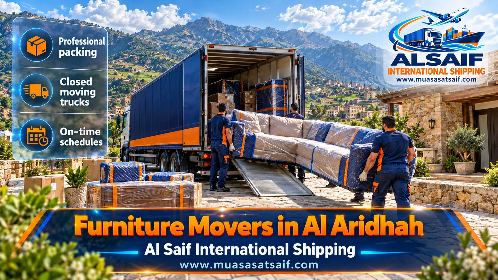 Furniture Moving in Al Aridhah | Staged Moves for Mountain Villages, Packing & Closed Trucks