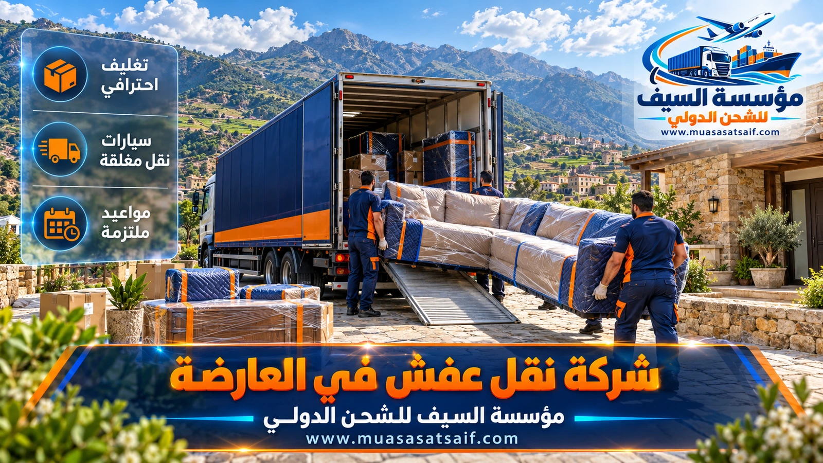شركة نقل عفش العارضة | نقل مرحلي للقرى الجبلية وفك وتغليف ودينا مغلقة