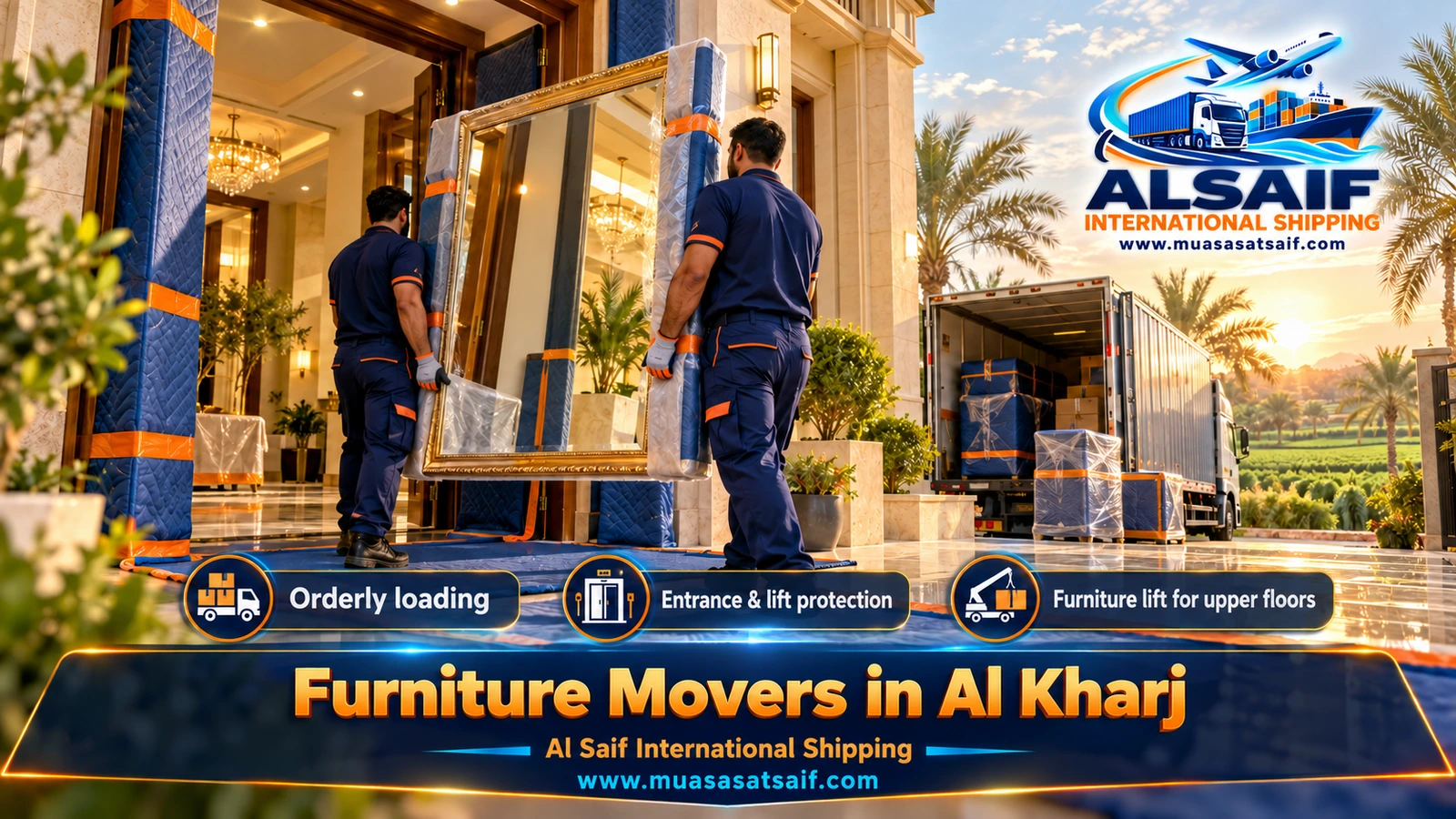 Loading furniture into a closed dyna for a move from Al Kharj to Riyadh