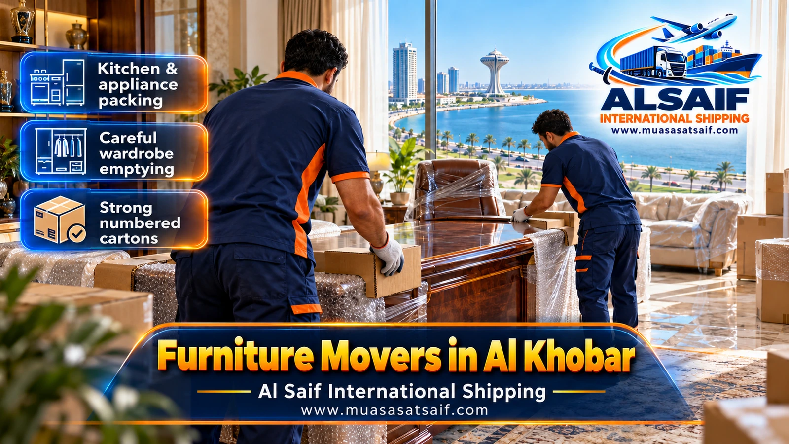 Packing an apartment inside a Khobar tower before the service-lift booking starts