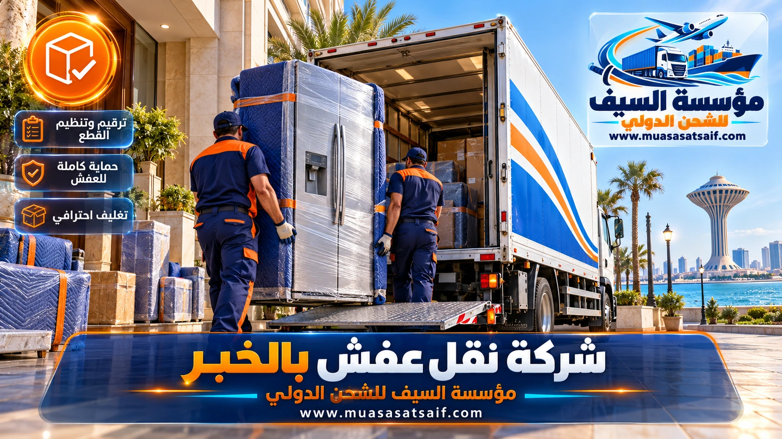 شركة نقل عفش بالخبر | تنسيق مصاعد الأبراج وتصاريح المجمعات مع الفك والتركيب