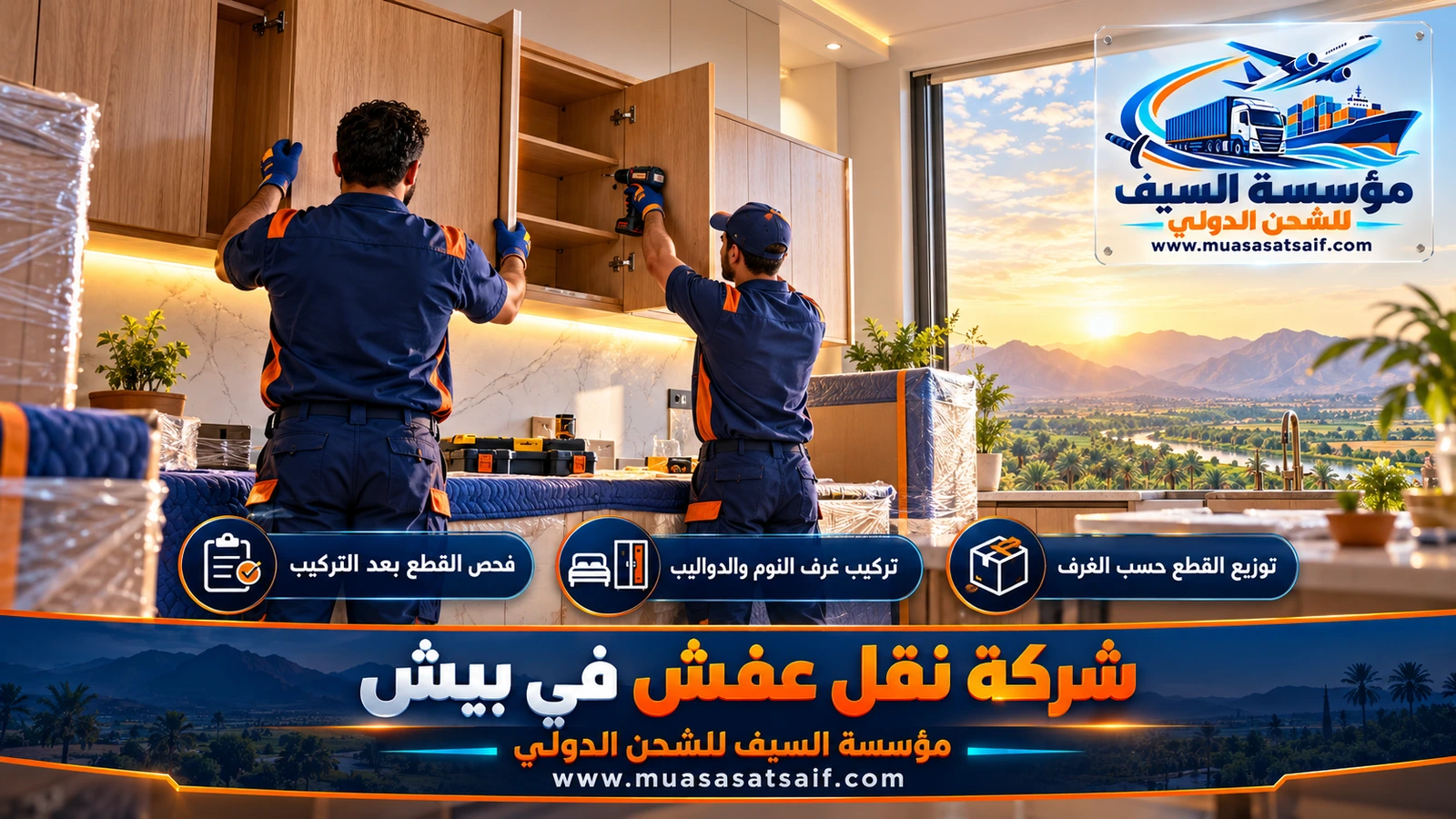 نجار يعيد تركيب دولاب وسرير في فيلا جديدة ببيش