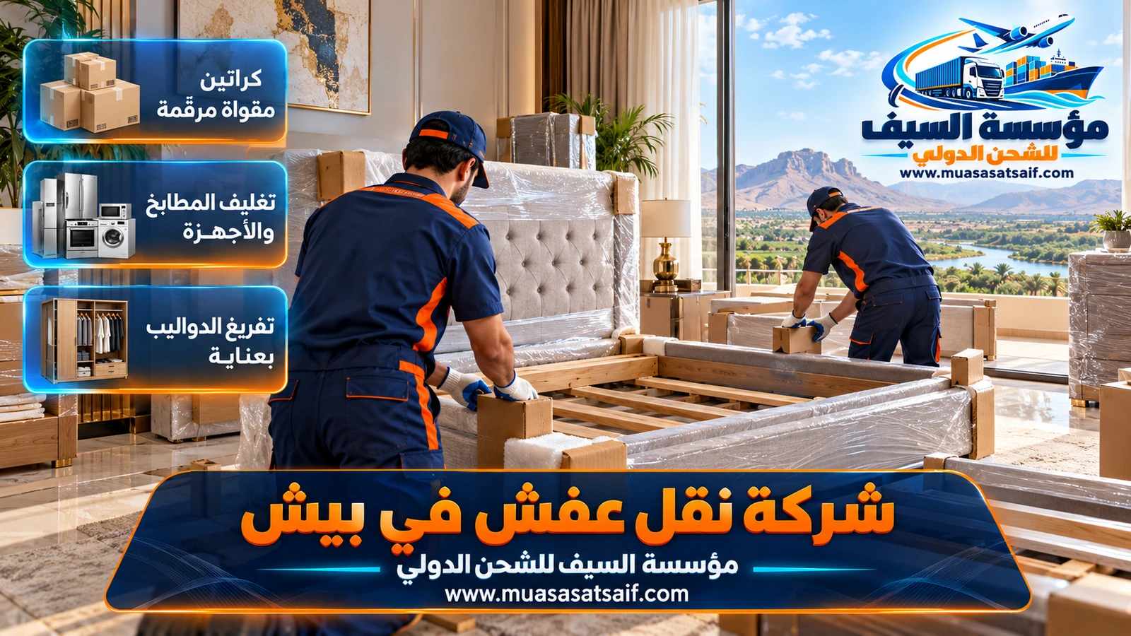 تغليف الأثاث بإحكام ضد الرمل والرطوبة مع شركة نقل عفش بيش