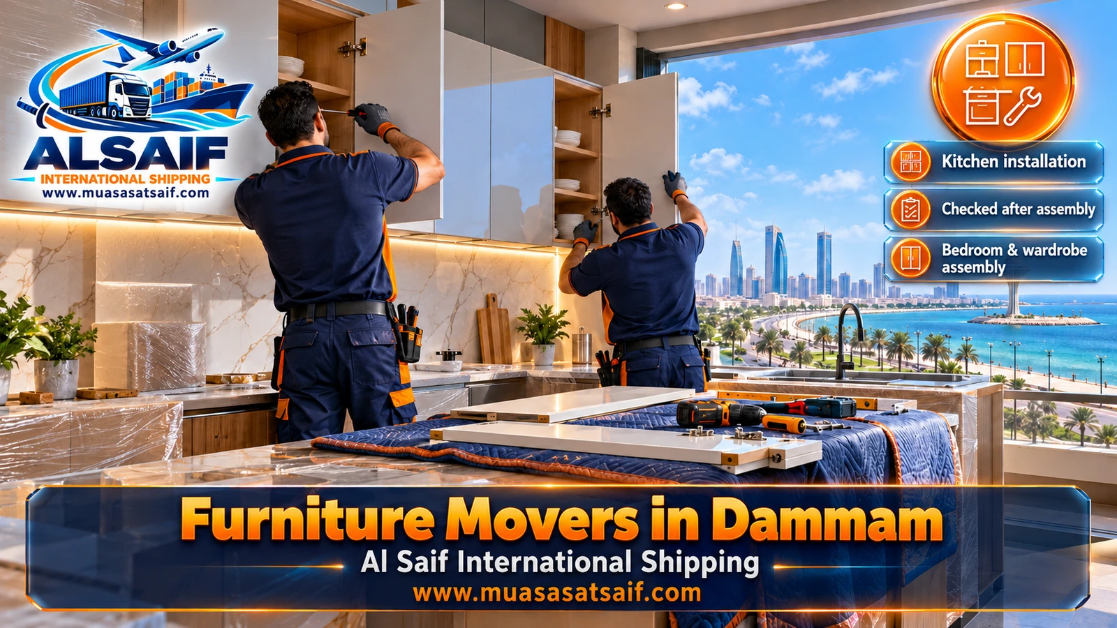 Carpenter reassembling a bedroom wardrobe after a furniture move in Dammam