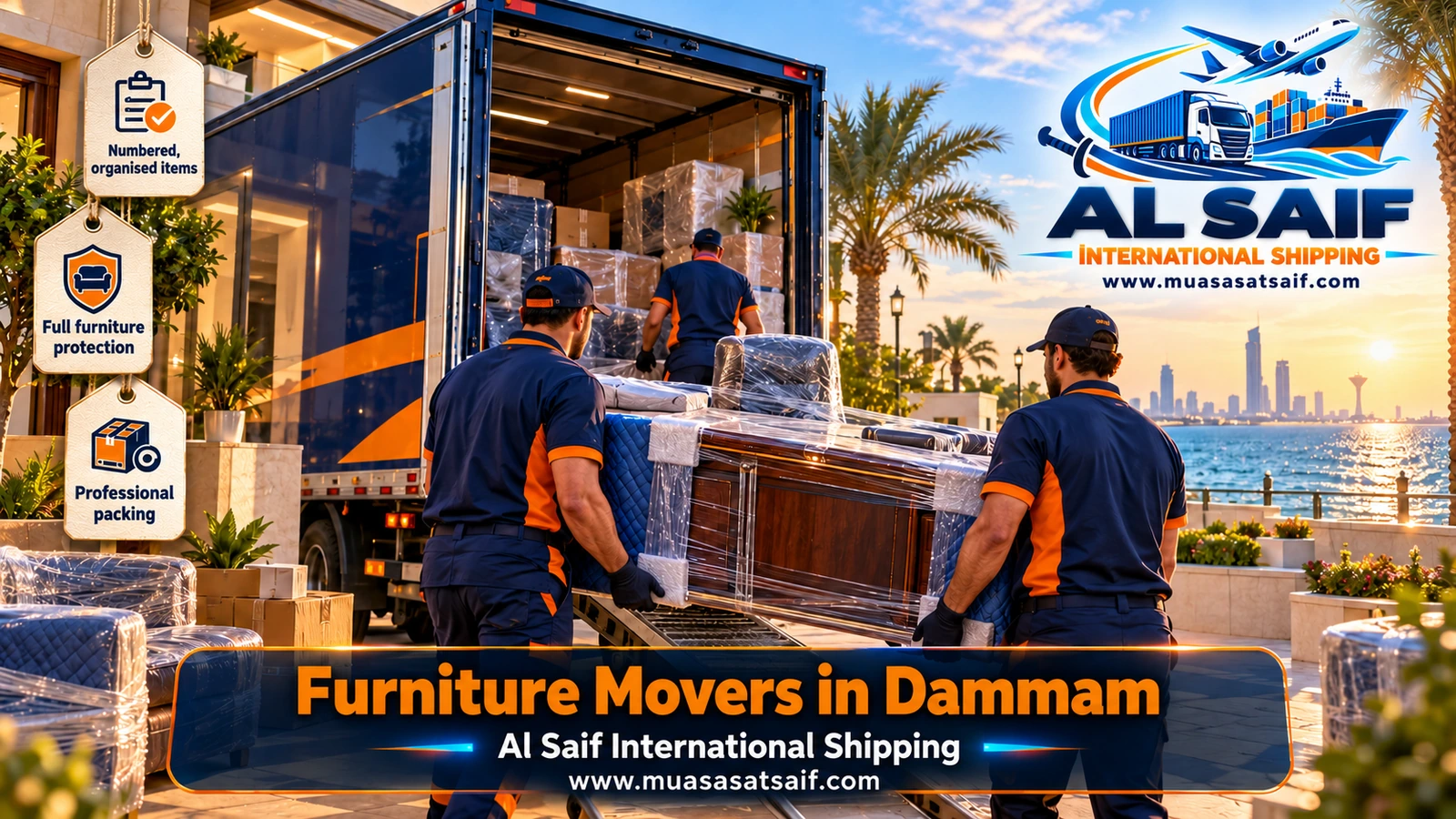 Furniture Movers in Dammam | Humidity-Safe Packing, Winch Lifts & Closed Trucks