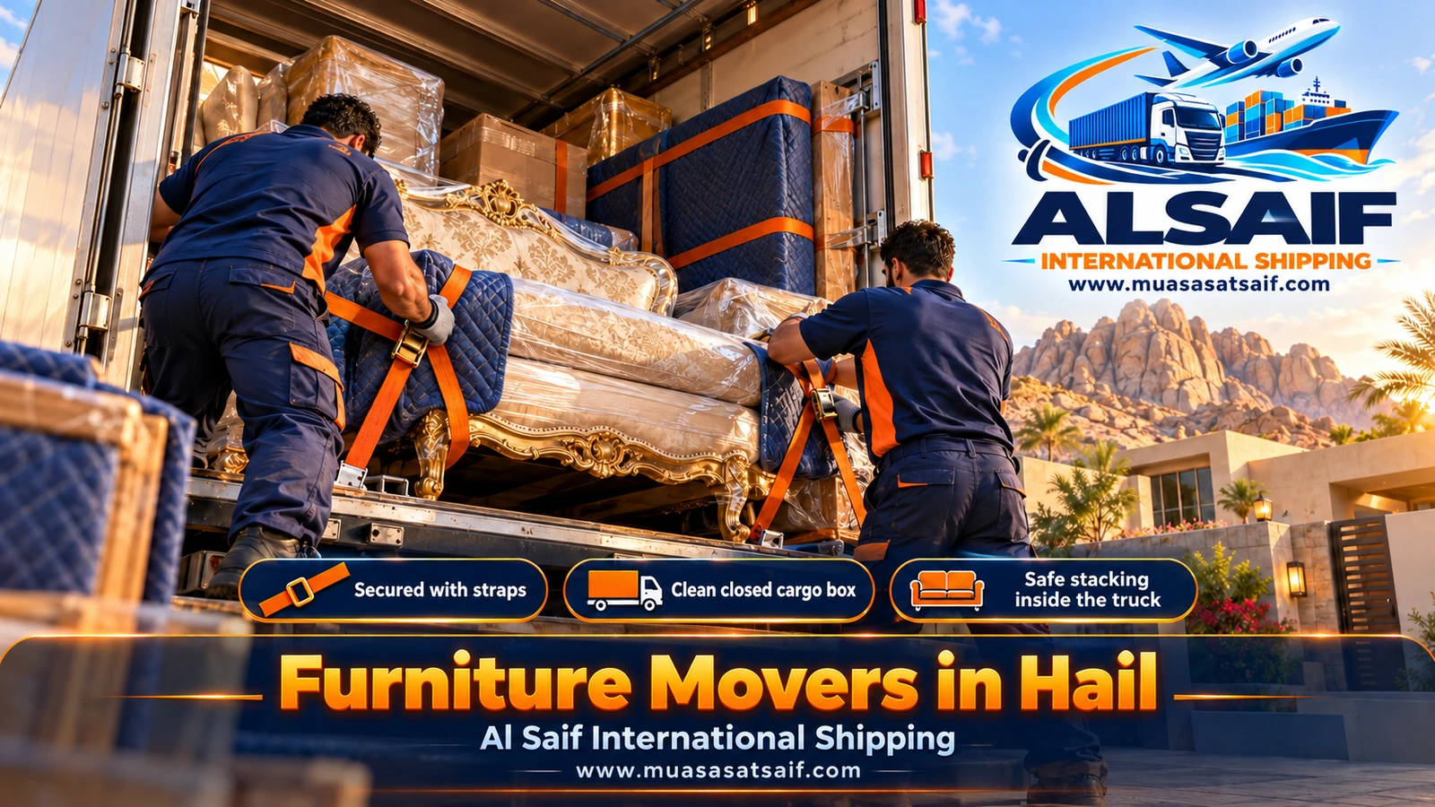 Wrapped furniture loaded into a closed dyna by Hail movers